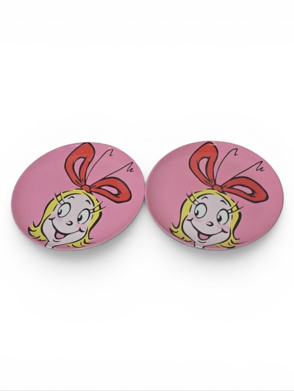 Dr. Seuss Cindy Lou Who Pink Plastic Plates Set of 2 Grinch Whoville 8" NWT